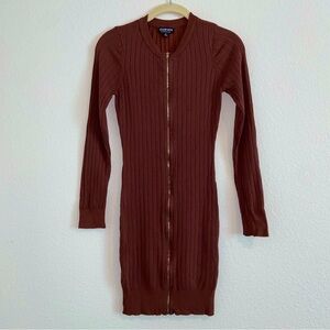 FASHION NOVA Brown Zip Up Long Sleeve Stretch Dress Size Medium